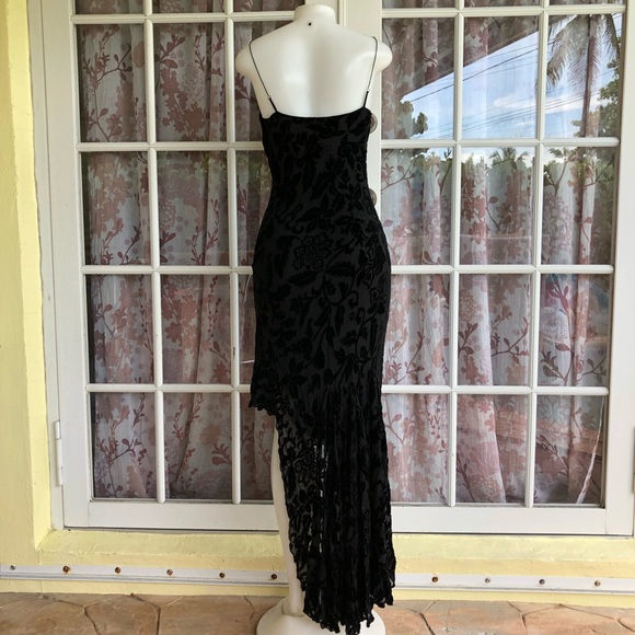 Black Vintage Velvet Burnout Asymmetrical Dress S - Picture 6 of 8